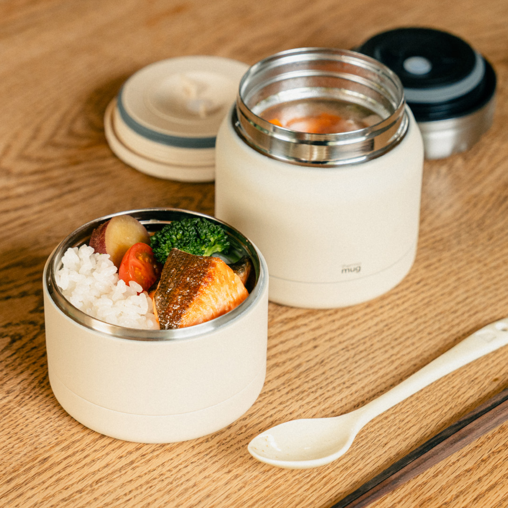 thermo mug アイボリー 保温弁当箱 セット thermo mug アイボリー 保温弁当箱 セット
