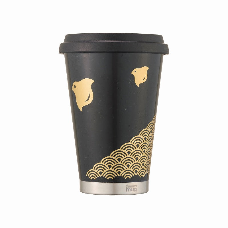 【漆】蒔絵 モバイルタンブラー ミニ｜URUSHI MAKIE MOBILE TUMBLER MINI（波千鳥 黒）